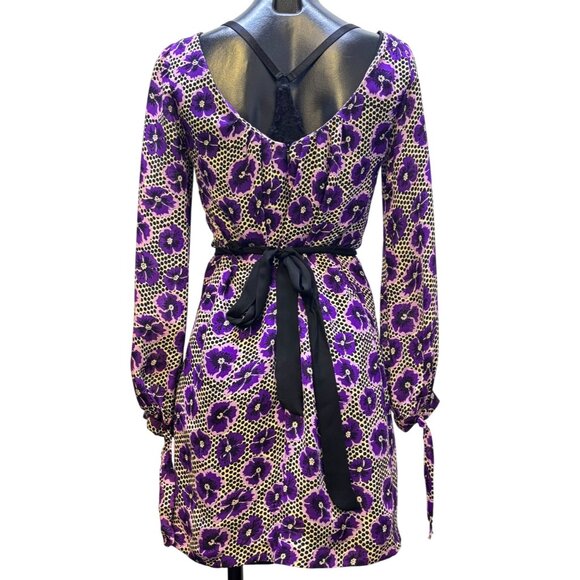 Milly Floral Print Dress Purple & Black Size 0 - Picture 2 of 5